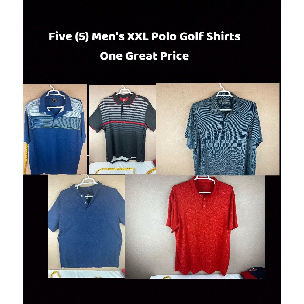 Five (5) Men’s Golf Polos 2XL. Hogan, Champions, Members Mark, Merona, Russell
